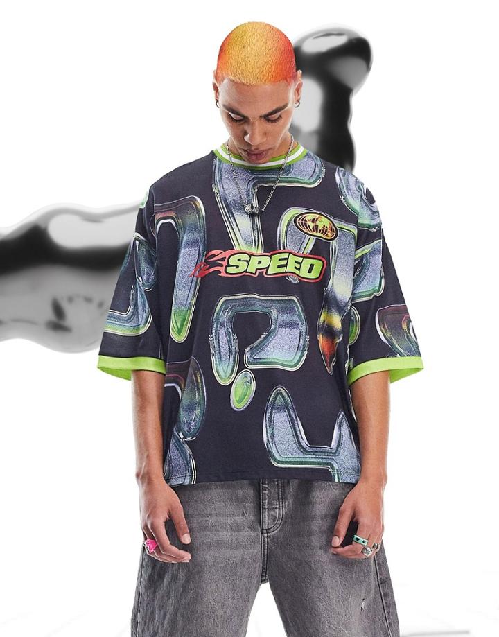Asos Design Oversized T-shirt In All Over Graphic Print-multi