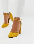 Asos Design Pleasant High Block Heels In Mustard Croc-yellow