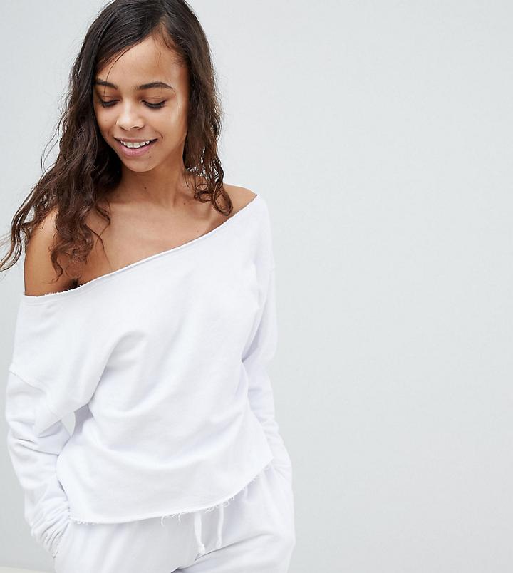 Asos Petite Lounge Raw Edge Off Shoulder Sweat - White