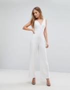 Lipsy Wrap Front Jumpsuit With Lace Detail - White