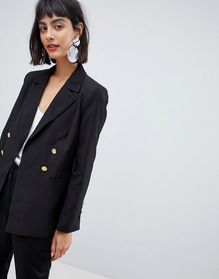 Unique 21 Jersey Blazer With Gold Button Detail - Black