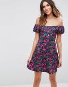 Asos Skater Dress With Puff Sleeve In 80s Print - Multi