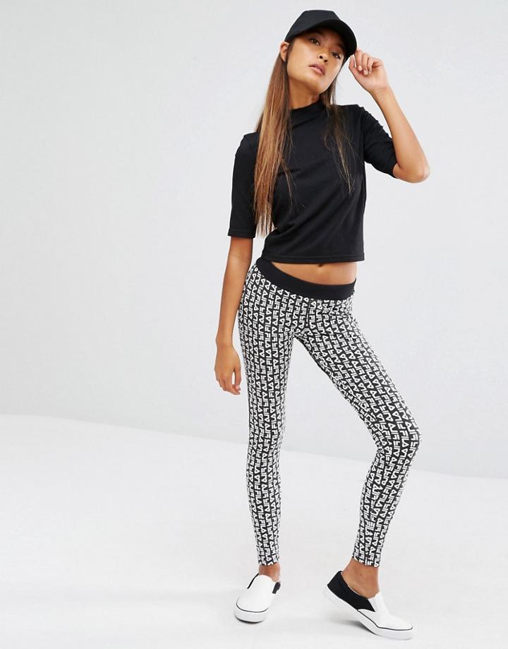 Fila Leggings With All Over Logo Print - Black