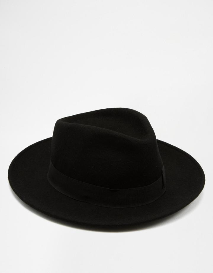 Catarzi Pork Pie Wide Brim Hat - Black