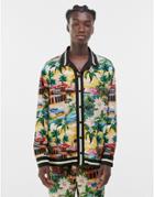Bershka Printed Long Sleeve Shirt Set In Green