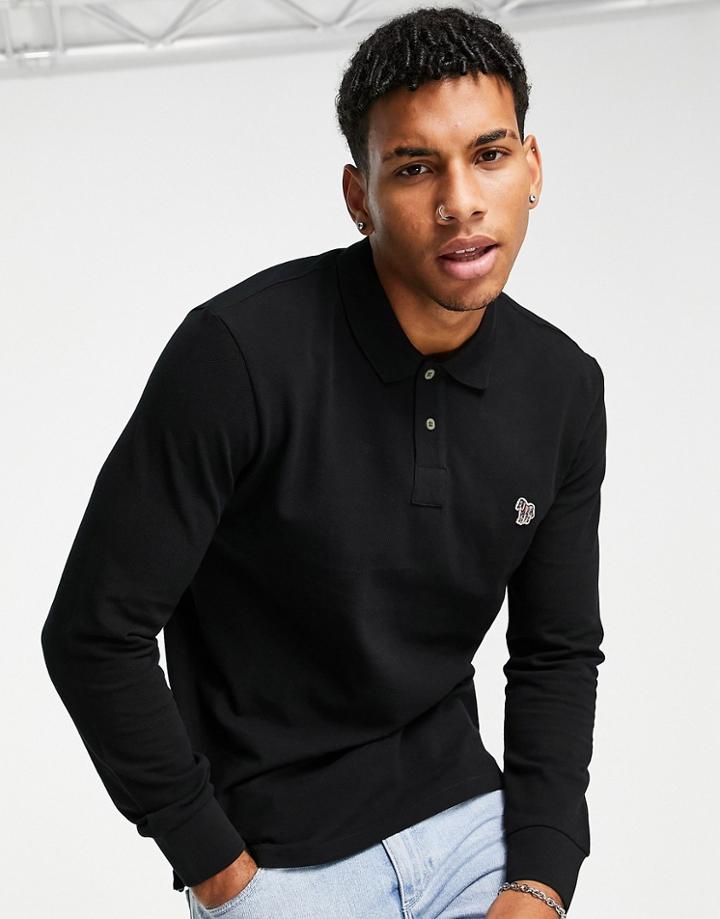 Ps Paul Smith Zebra Logo Long Sleeve Polo In Black