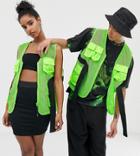 Collusion Unisex Multi Pocket Neon Vest-green