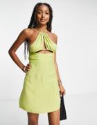 Heartbreak Cut Out Halter Neck Mini Dress In Pistachio-green