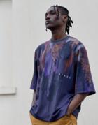 Asos White Oversized T-shirt In Navy Scuba With Abstract Print - Navy