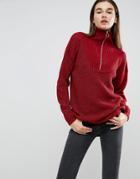 Asos Sweater With Zip Up High Neck In Metallic Yarn - Red