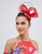 Vixen Macaroon Shape Hat With Patterned Sinamay Detail In Red - Red