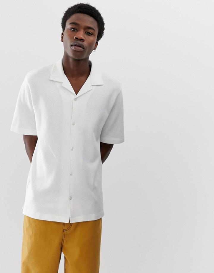 Asos White Loose Fit Shirt In Texture With Revere Collar - White