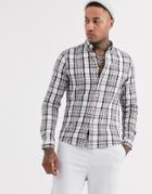 Asos Design Slim Check Shirt In Ecru - White