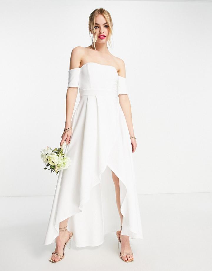 True Violet Off Shoulder High Low Maxi Dress In Ivory-white