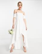 True Violet Off Shoulder High Low Maxi Dress In Ivory-white