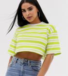 Asos Design Petite Super Crop T-shirt With Raw Edge In Stripe - Multi