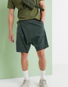 Asos Design Slim Shorts With Asymmetric Front In Dark Green