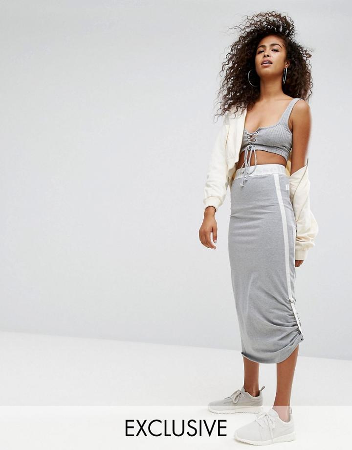 Ellesse Jersey Midi Skirt With Side Pull Ties - Gray