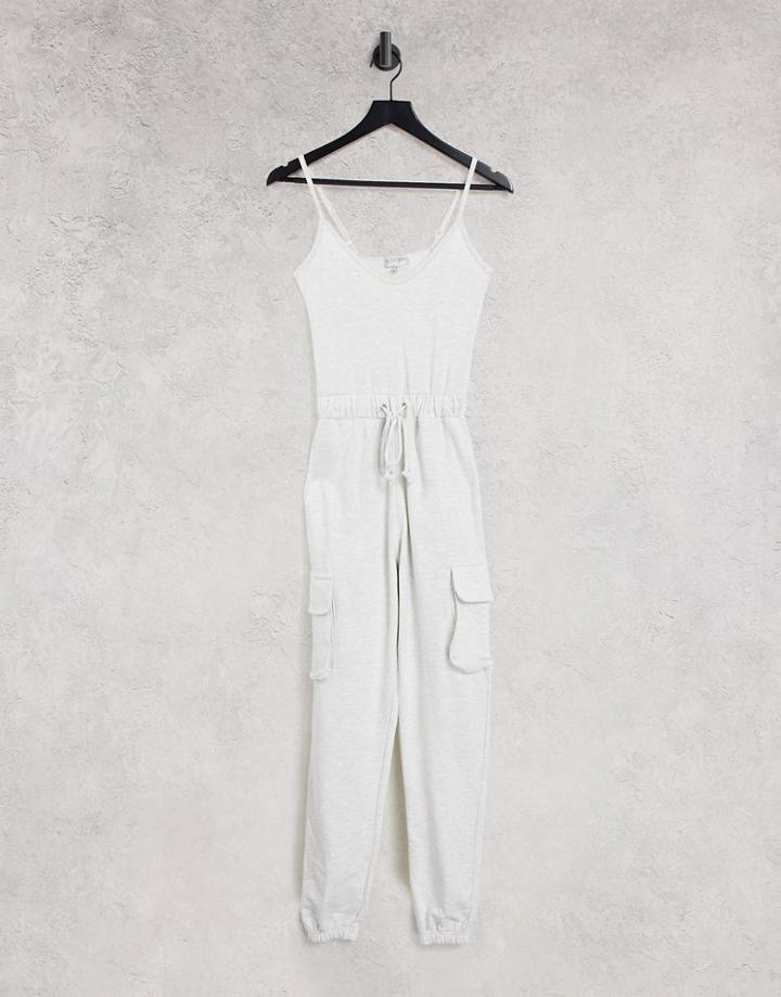 In The Style X Billie Faiers Cargo Detail Strappy Jumpsuit In Oatmeal-neutral