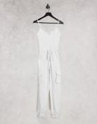 In The Style X Billie Faiers Cargo Detail Strappy Jumpsuit In Oatmeal-neutral