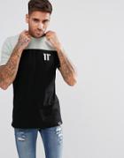 11 Degrees Muscle T-shirt In Black With Green Panel - Black