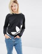 Adidas Originals Sweatshirt With Oversized Trefoil Logo - Black