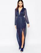 Rare Long Sleeve Maxi Dress In Glitter Fabric - Navy