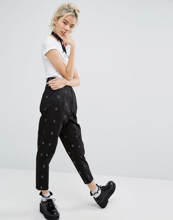 Lazy Oaf Mono Happy Sad Tapered High Waist Pants - Black