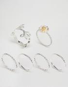 Asos Pack Of 6 Leaf And Daisy Rings - Mixed Metal