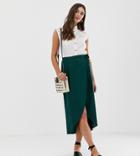 Asos Design Tall Wrap Midi Skirt With Tie Side - Green
