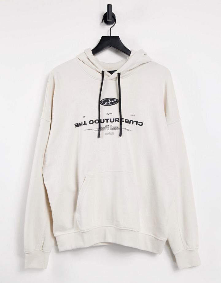 The Couture Club Flock Signature Hoodie In Off White