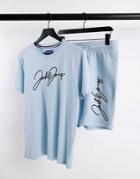 Jack & Jones Script T-shirt And Short Set In Blue-blues