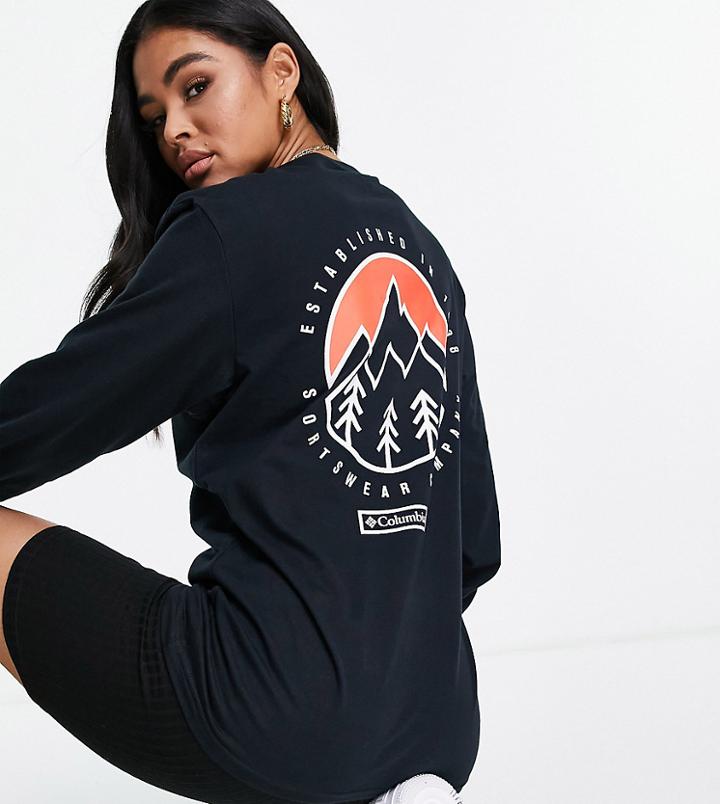 Columbia Cades Cove Long Sleeve Back Print T-shirt In Black Exclusive At Asos