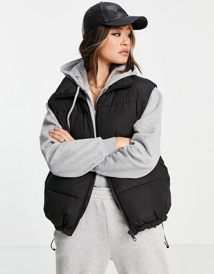 Topshop Oversized Sleeveless Puffer Vest In Black