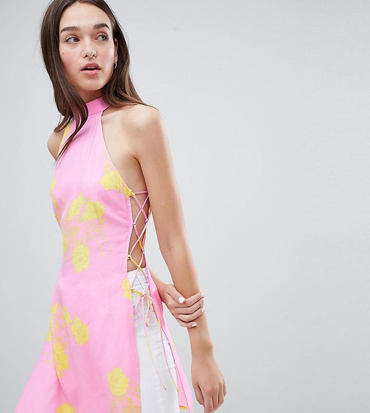 Miss Selfridge Halter Neck Top With Lace Up Side Panel-multi