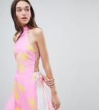 Miss Selfridge Halter Neck Top With Lace Up Side Panel-multi