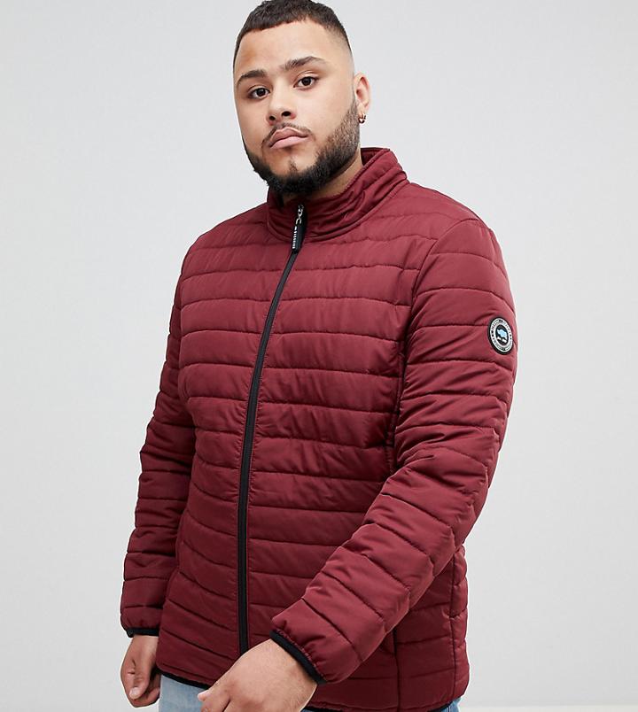 Badrhino Big Padded Quilted Jacket In Burgundy - Red