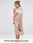 Jarlo Petite High Neck Ruffle Detail Cami Midi Dress - Pink