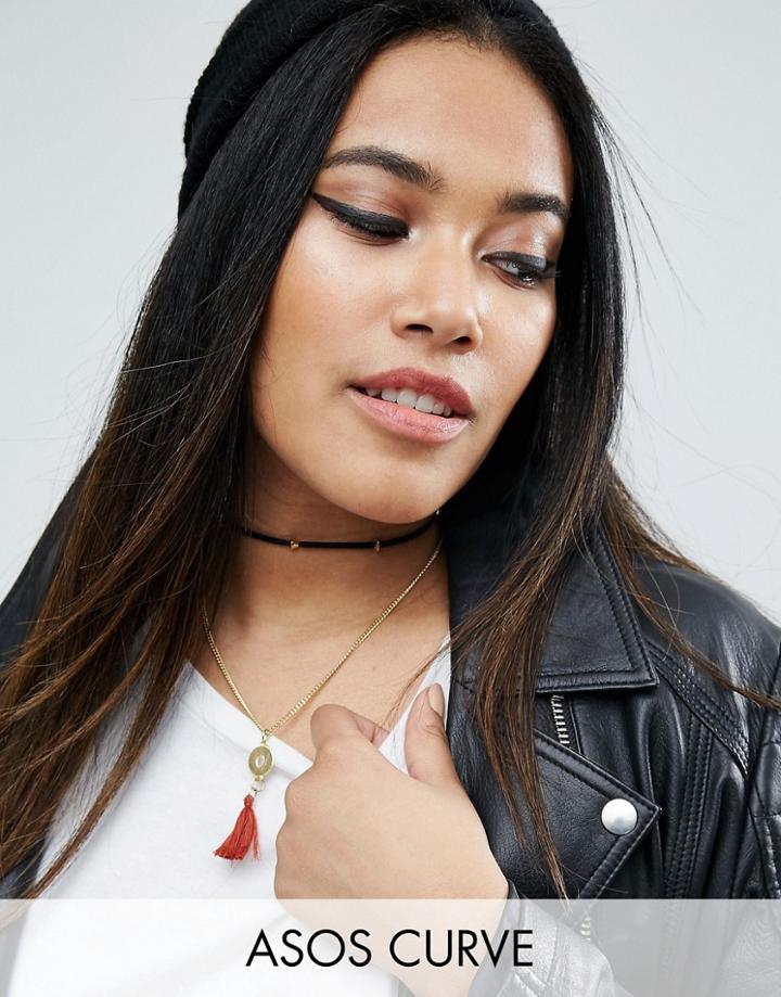 Asos Curve Multirow Cord Tassel Choker Necklace - Multi