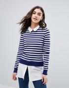Qed London Sweater With Shirt Underlay - Navy