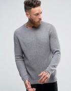 Asos Crew Neck Cashmere Mix Ribbed Sweater In Gray - Gray