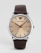 Emporio Armani Ar11096 Leather Watch In Brown - Brown
