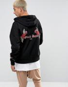 Sixth June Oversized Hoodie In Black With Floral Back Print - Black