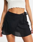 Monki Tie Side Sarong Mini Skirt In Black