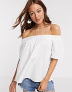 Asos Design Cotton Off The Shoulder Top In Ivory-white
