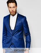 Noose & Monkey Tuxedo Suit Jacket With Stretch And Jacquard In Super Skinny Fit - Blue