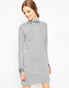 Asos Mini Dress In Metallic Pattern Knit With Sequin Detail - Silver