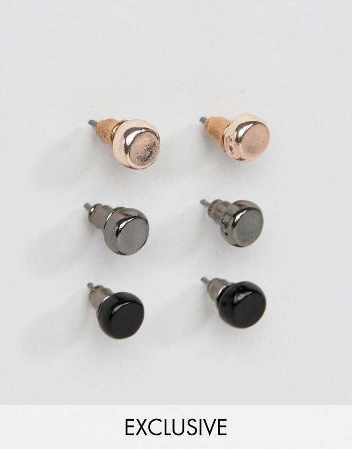 Designb London Plug Earrings In 3 Pack - Multi