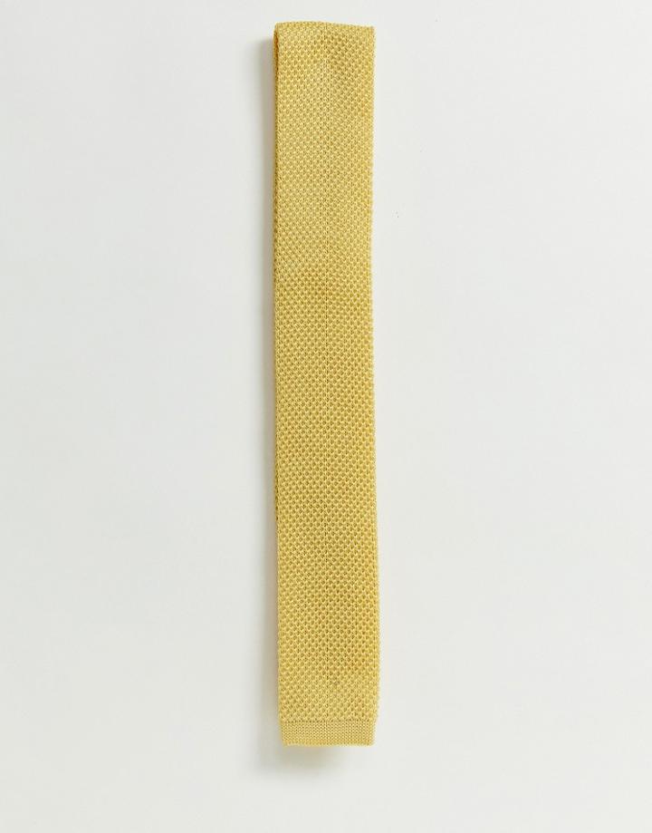 Selected Homme Knitted Wedding Tie In Mustard - Yellow