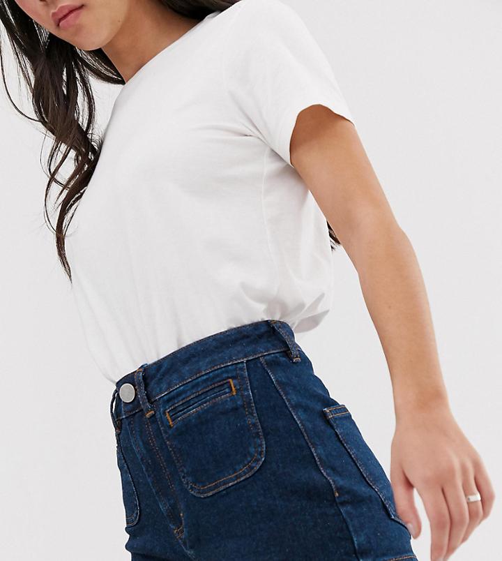 Asos Design Petite Denim 70s Pocket Shorts-blue